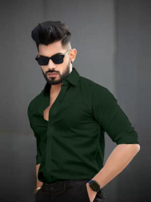 Premium green cotton shirt for men solid pattern