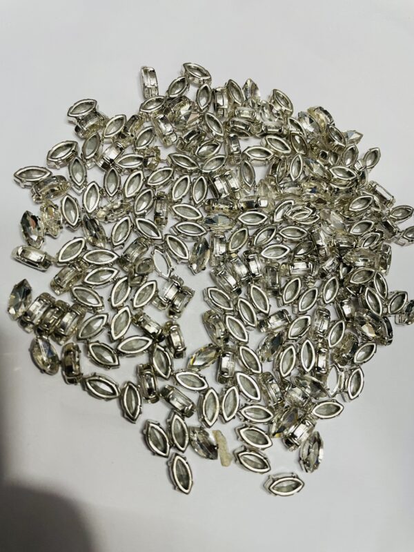 Embroiderymaterial Eye Style Sew on Glass Crystal Rhinestones with D Shape Claws for Craft, Embroidery and Jewellery Making (5 * 10MM, Silver, 144 Pieces)